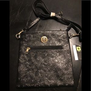 Price Firm! Black Flower Patterned Crossbody Purse
